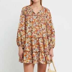 Kourt‎ Kady Floral Tiered Boho Dress Small Autumn Fall